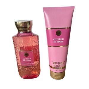 Bath & Body Works Covered in Roses (Amber) Shower Gel Body Wash & Body Cream Set